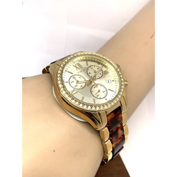 Timex Women's Watch TW2V74800 Quartz Chronograph Gold Tortoise Gemmed 38mm - Picture 5 of 14